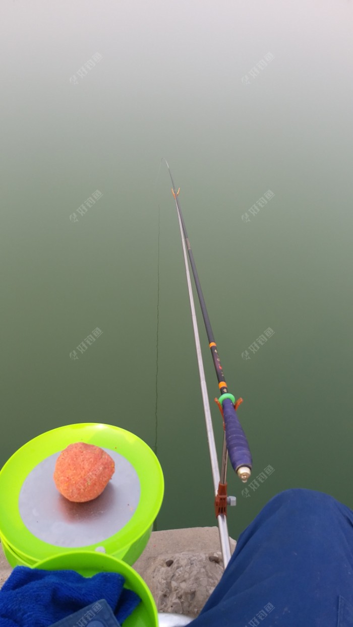 我用的是绷尖钓法,竿稍一动就提竿,水流的很快,饵料到底大约半分钟